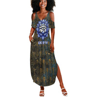 Khepri Ancient Egyptian Summer Maxi Dress Dark Hieroglyphic, Blue Lotus Eye Symbol, and Winged Scarab Resurrection - Wonder Print Shop