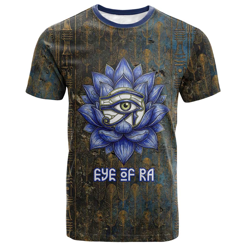 Khepri Ancient Egyptian T shirt Dark Hieroglyphic, Blue Lotus Eye Symbol, and Winged Scarab Resurrection - Wonder Print Shop