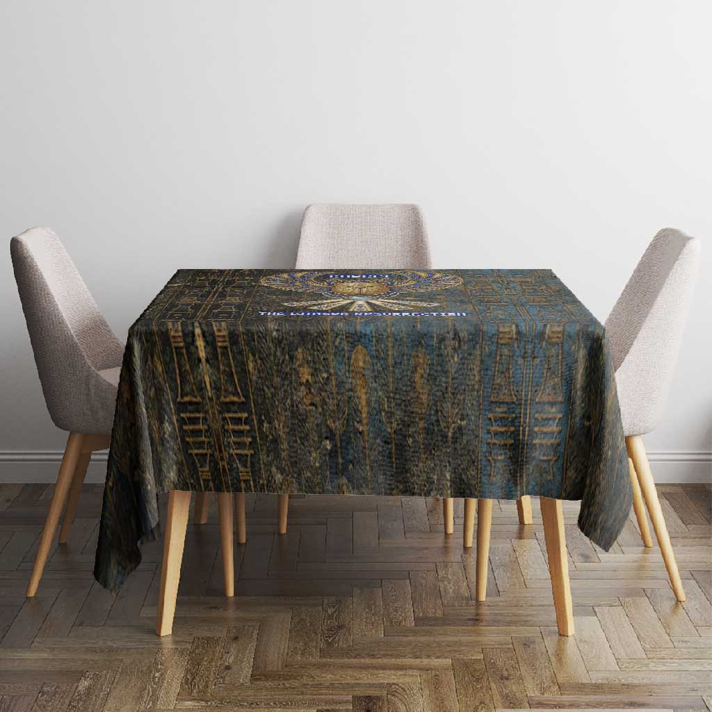 Khepri Ancient Egyptian Tablecloth Dark Hieroglyphic, Blue Lotus Eye Symbol, and Winged Scarab Resurrection - Wonder Print Shop