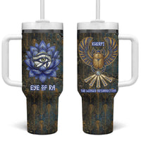 Khepri Ancient Egyptian Tumbler With Handle Dark Hieroglyphic, Blue Lotus Eye Symbol, and Winged Scarab Resurrection - Wonder Print Shop