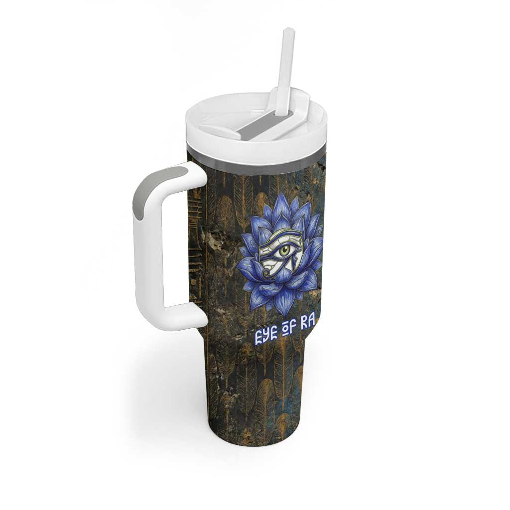 Khepri Ancient Egyptian Tumbler With Handle Dark Hieroglyphic, Blue Lotus Eye Symbol, and Winged Scarab Resurrection - Wonder Print Shop