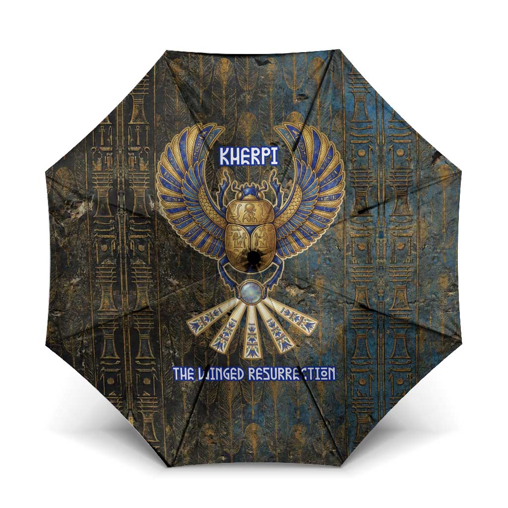 Khepri Ancient Egyptian Umbrella Dark Hieroglyphic, Blue Lotus Eye Symbol, and Winged Scarab Resurrection - Wonder Print Shop