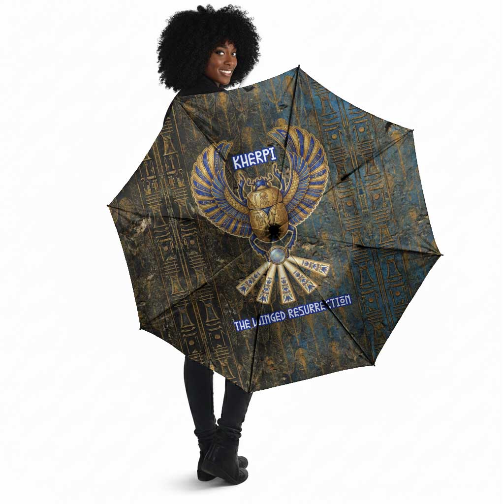 Khepri Ancient Egyptian Umbrella Dark Hieroglyphic, Blue Lotus Eye Symbol, and Winged Scarab Resurrection - Wonder Print Shop