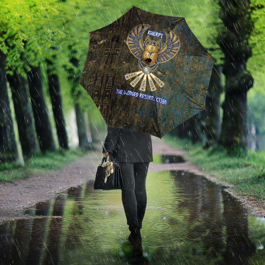 Khepri Ancient Egyptian Umbrella Dark Hieroglyphic, Blue Lotus Eye Symbol, and Winged Scarab Resurrection - Wonder Print Shop