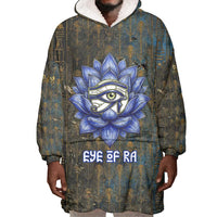 Khepri Ancient Egyptian Wearable Blanket Hoodie Dark Hieroglyphic, Blue Lotus Eye Symbol, and Winged Scarab Resurrection - Wonder Print Shop