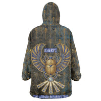 Khepri Ancient Egyptian Wearable Blanket Hoodie Dark Hieroglyphic, Blue Lotus Eye Symbol, and Winged Scarab Resurrection - Wonder Print Shop
