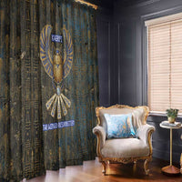 Khepri Ancient Egyptian Window Curtain Dark Hieroglyphic, Blue Lotus Eye Symbol, and Winged Scarab Resurrection - Wonder Print Shop