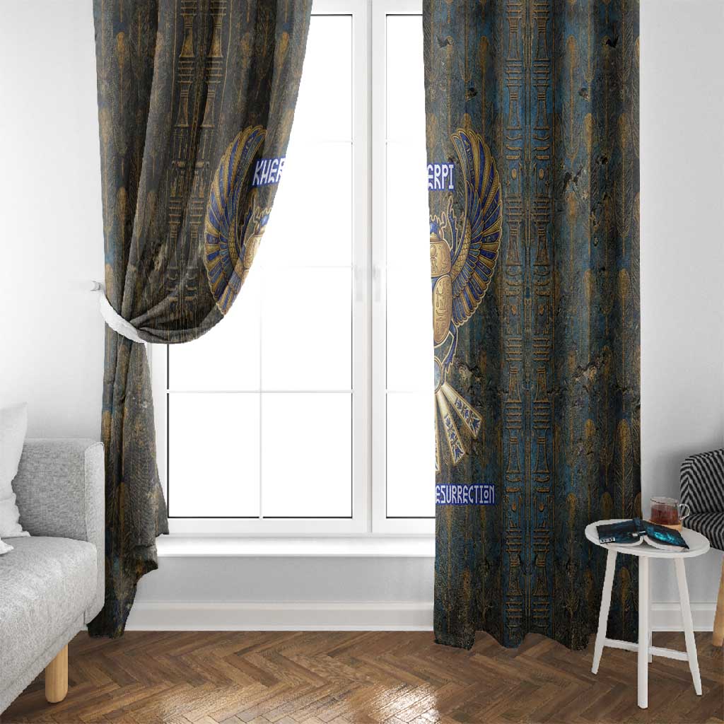 Khepri Ancient Egyptian Window Curtain Dark Hieroglyphic, Blue Lotus Eye Symbol, and Winged Scarab Resurrection - Wonder Print Shop