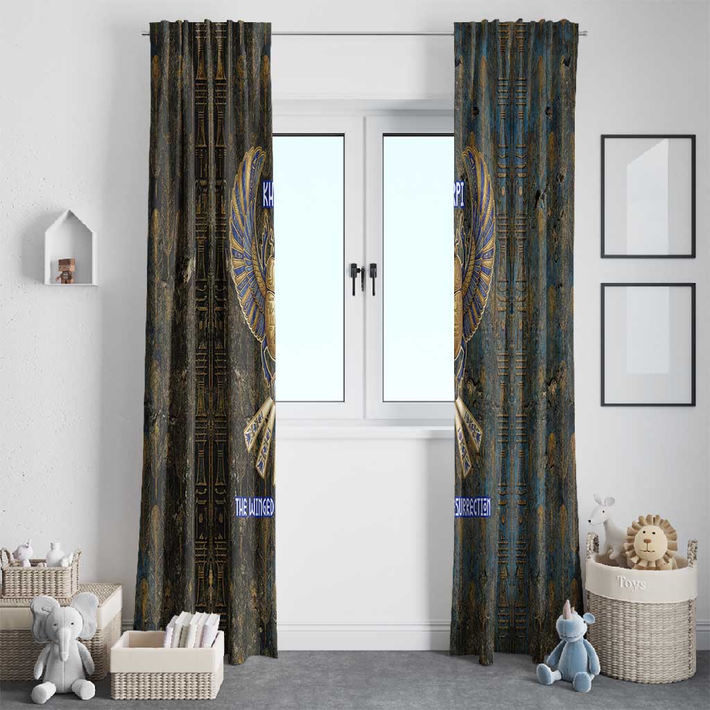 Khepri Ancient Egyptian Window Curtain Dark Hieroglyphic, Blue Lotus Eye Symbol, and Winged Scarab Resurrection - Wonder Print Shop