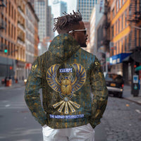 Khepri Ancient Egyptian Zip Hoodie Dark Hieroglyphic, Blue Lotus Eye Symbol, and Winged Scarab Resurrection - Wonder Print Shop