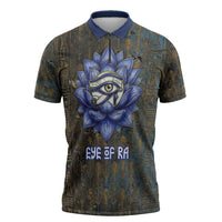 Khepri Ancient Egyptian Zipper Polo Shirt Dark Hieroglyphic, Blue Lotus Eye Symbol, and Winged Scarab Resurrection - Wonder Print Shop