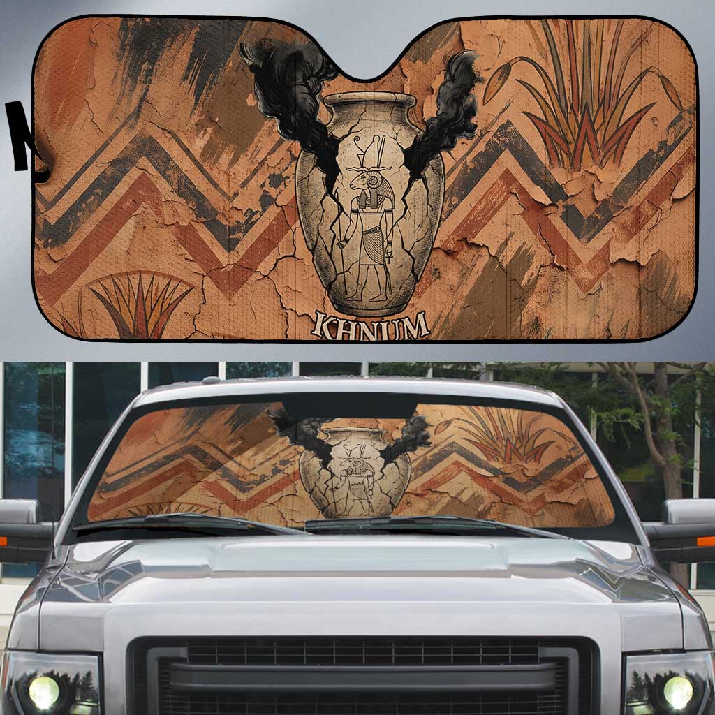Khnum Auto Sun Shade Ancient Egyptian Earthy Cracked Papyrus - Divine Potter - Wonder Print Shop