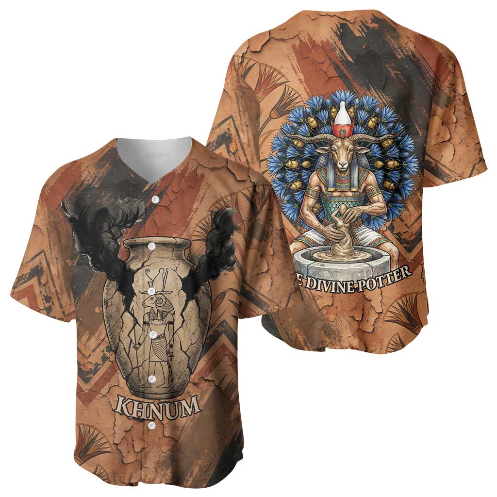 Khnum Baseball Jersey Ancient Egyptian Earthy Cracked Papyrus - Divine Potter - Wonder Print Shop