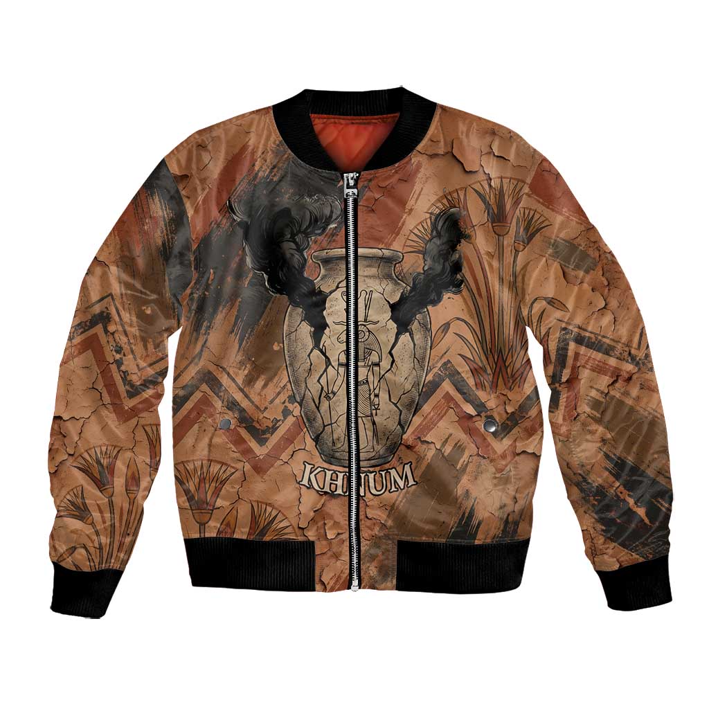 Khnum Bomber Jacket Ancient Egyptian Earthy Cracked Papyrus - Divine Potter - Wonder Print Shop