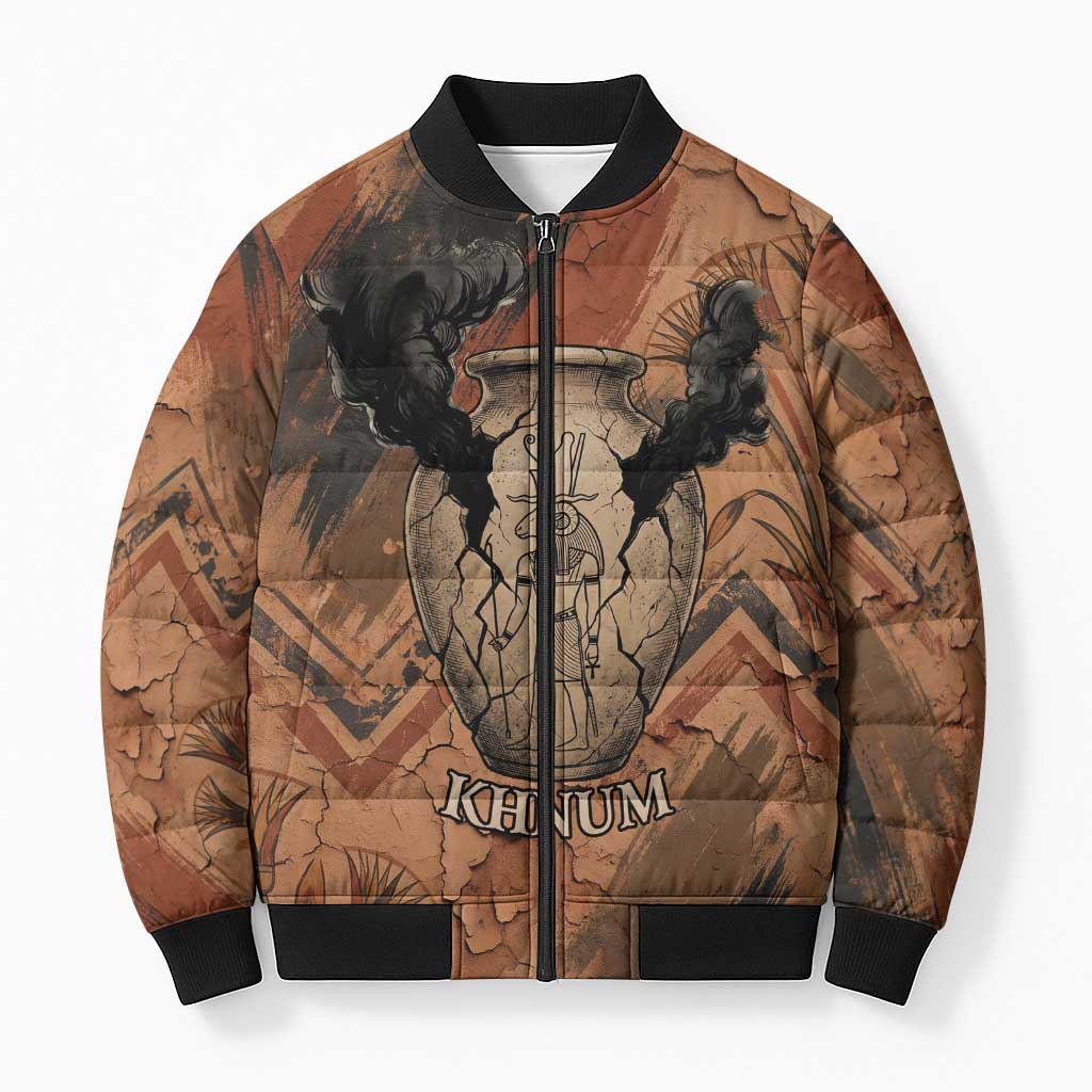 Khnum Bomber Puffer Jacket Ancient Egyptian Earthy Cracked Papyrus - Divine Potter - Wonder Print Shop