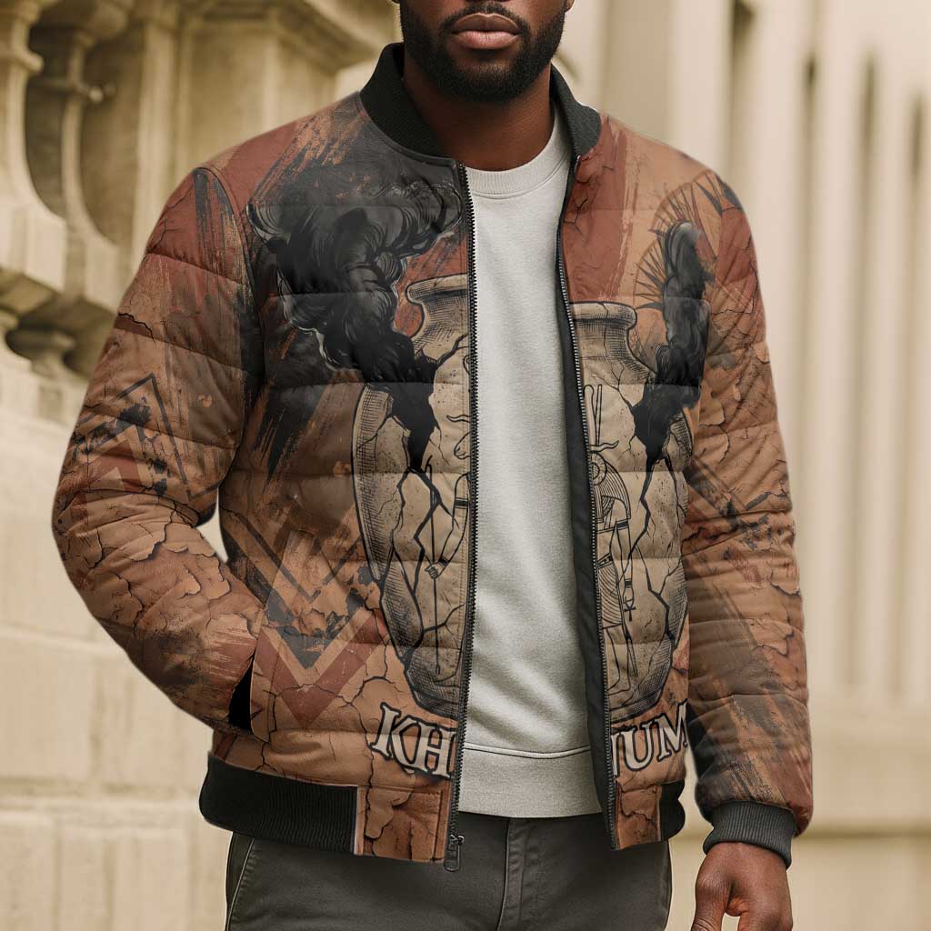 Khnum Bomber Puffer Jacket Ancient Egyptian Earthy Cracked Papyrus - Divine Potter - Wonder Print Shop