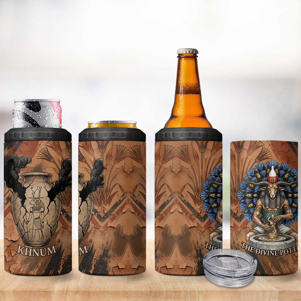 Khnum 4 in 1 Can Cooler Tumbler Ancient Egyptian Earthy Cracked Papyrus - Divine Potter - Wonder Print Shop