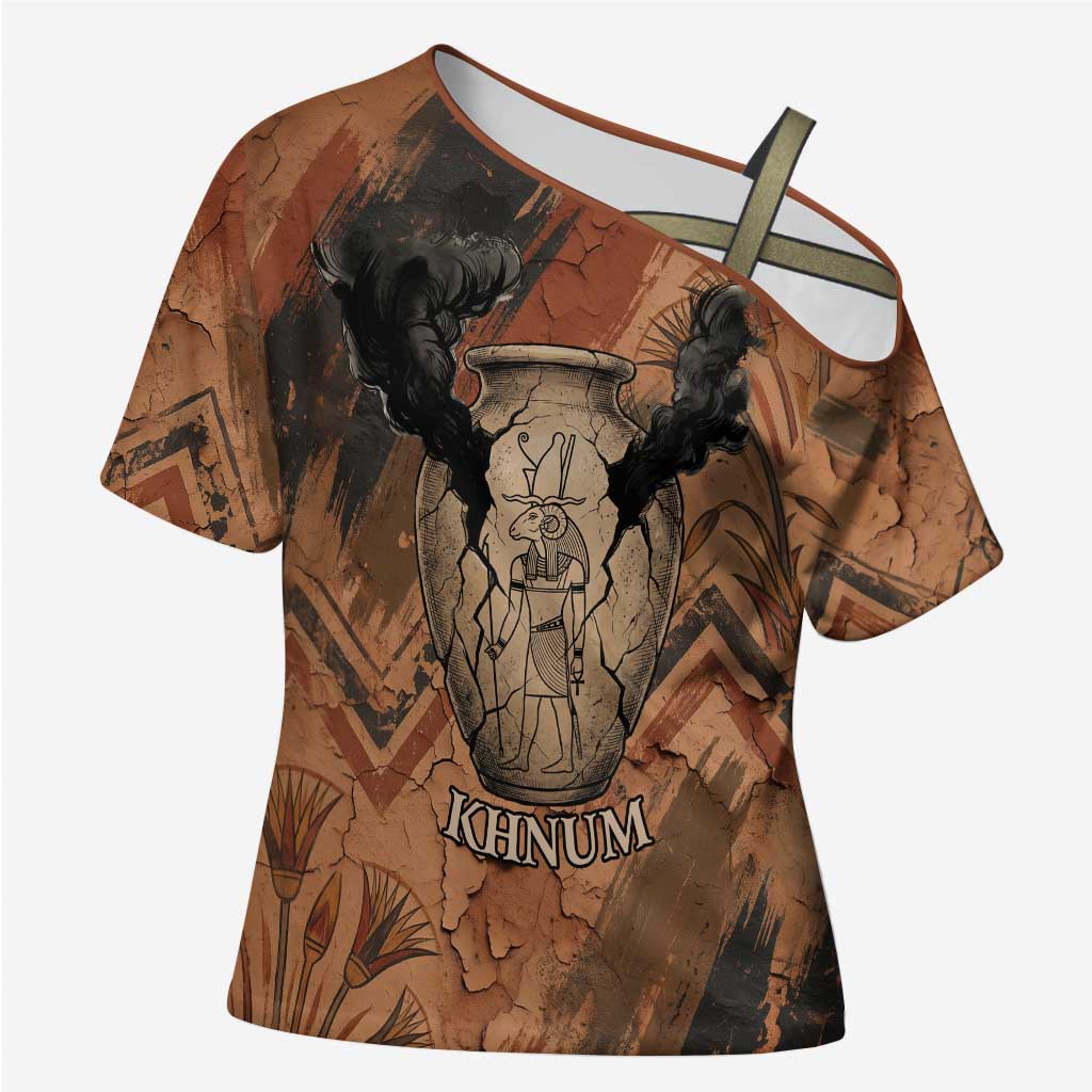 Khnum Cross Shoulder Shirt Ancient Egyptian Earthy Cracked Papyrus - Divine Potter - Wonder Print Shop