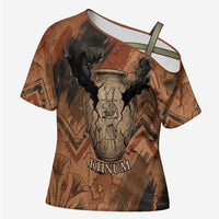 Khnum Cross Shoulder Shirt Ancient Egyptian Earthy Cracked Papyrus - Divine Potter - Wonder Print Shop