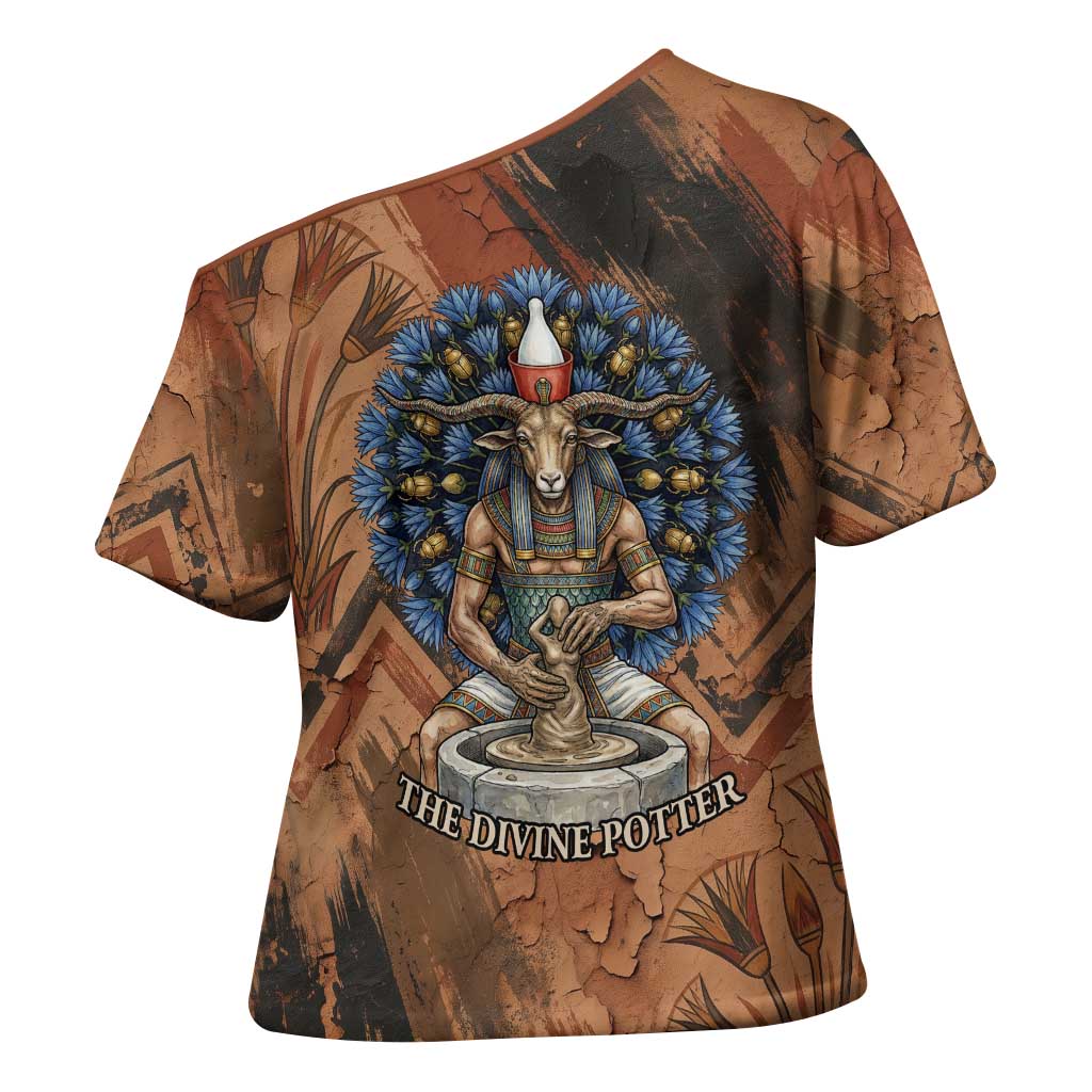 Khnum Cross Shoulder Shirt Ancient Egyptian Earthy Cracked Papyrus - Divine Potter - Wonder Print Shop