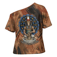 Khnum Cross Shoulder Shirt Ancient Egyptian Earthy Cracked Papyrus - Divine Potter - Wonder Print Shop