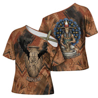 Khnum Cross Shoulder Shirt Ancient Egyptian Earthy Cracked Papyrus - Divine Potter - Wonder Print Shop
