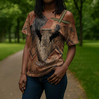 Khnum Cross Shoulder Shirt Ancient Egyptian Earthy Cracked Papyrus - Divine Potter - Wonder Print Shop