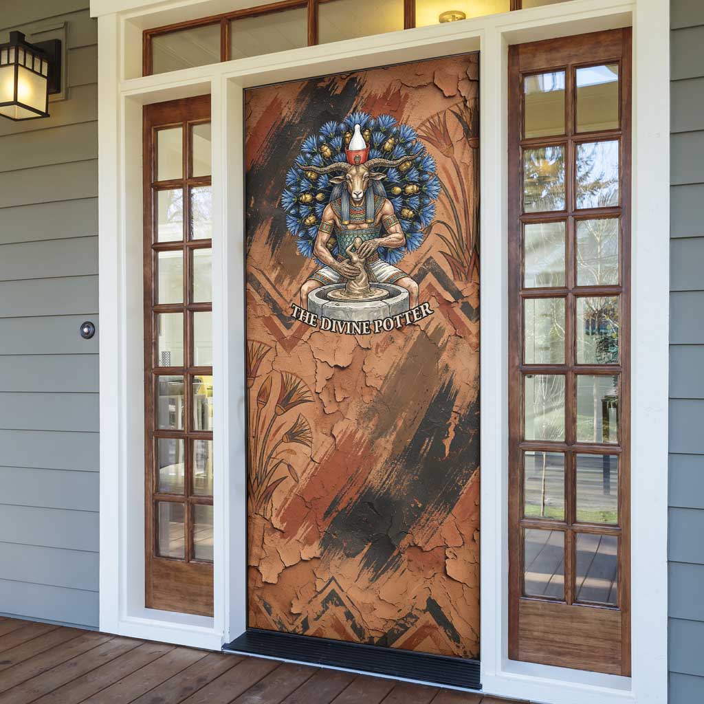 Khnum Door Cover Ancient Egyptian Earthy Cracked Papyrus - Divine Potter - Wonder Print Shop