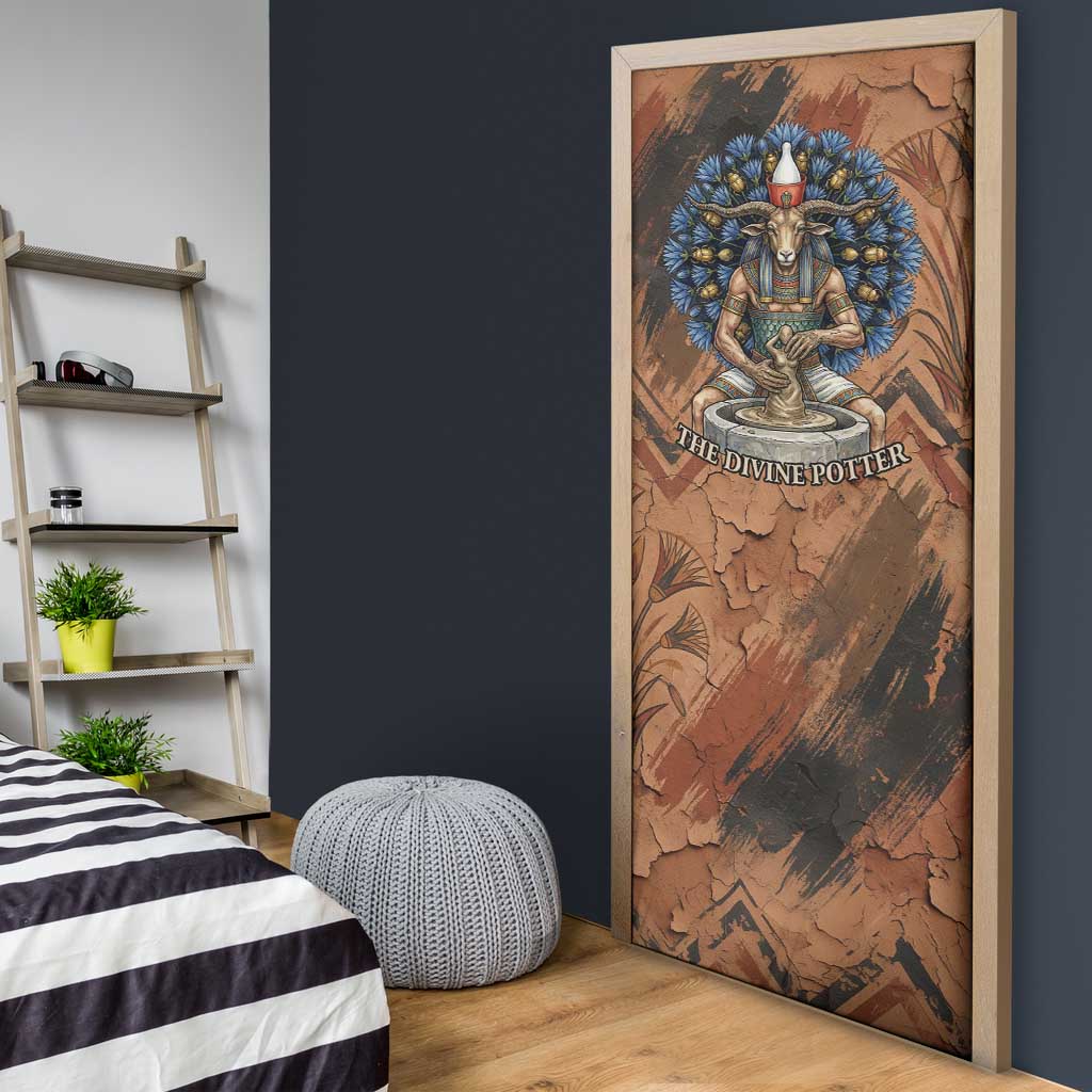 Khnum Door Cover Ancient Egyptian Earthy Cracked Papyrus - Divine Potter - Wonder Print Shop