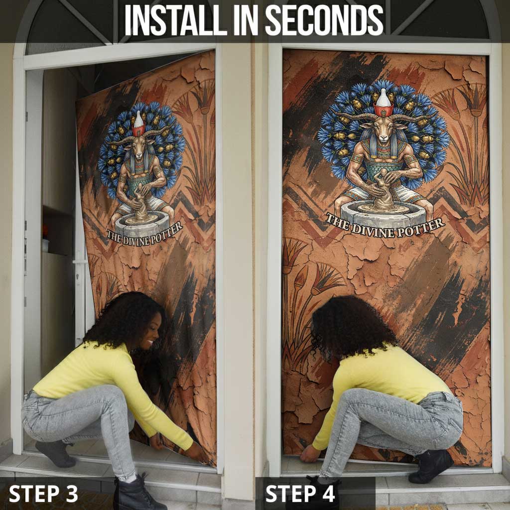 Khnum Door Cover Ancient Egyptian Earthy Cracked Papyrus - Divine Potter - Wonder Print Shop