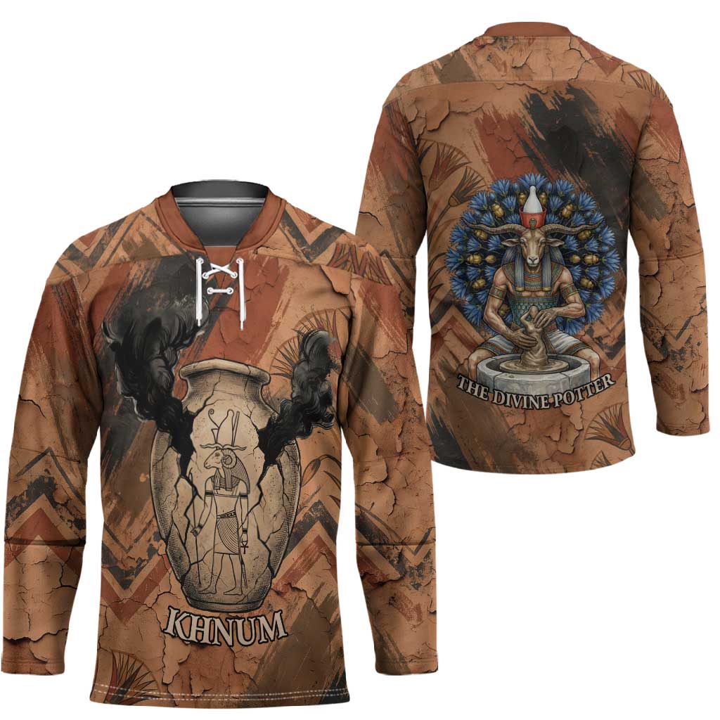 Khnum Hockey Jersey Ancient Egyptian Earthy Cracked Papyrus - Divine Potter - Wonder Print Shop