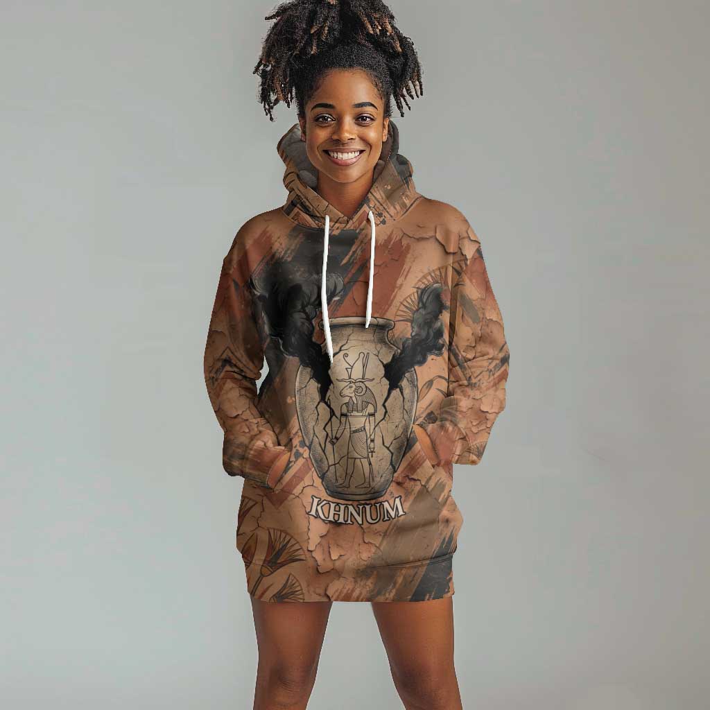 Khnum Hoodie Dress Ancient Egyptian Earthy Cracked Papyrus - Divine Potter - Wonder Print Shop