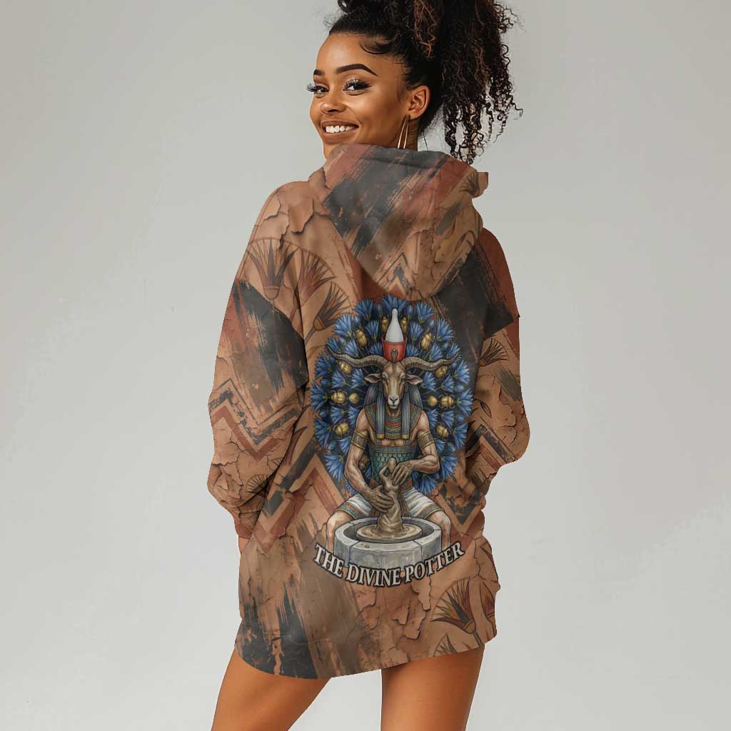 Khnum Hoodie Dress Ancient Egyptian Earthy Cracked Papyrus - Divine Potter - Wonder Print Shop