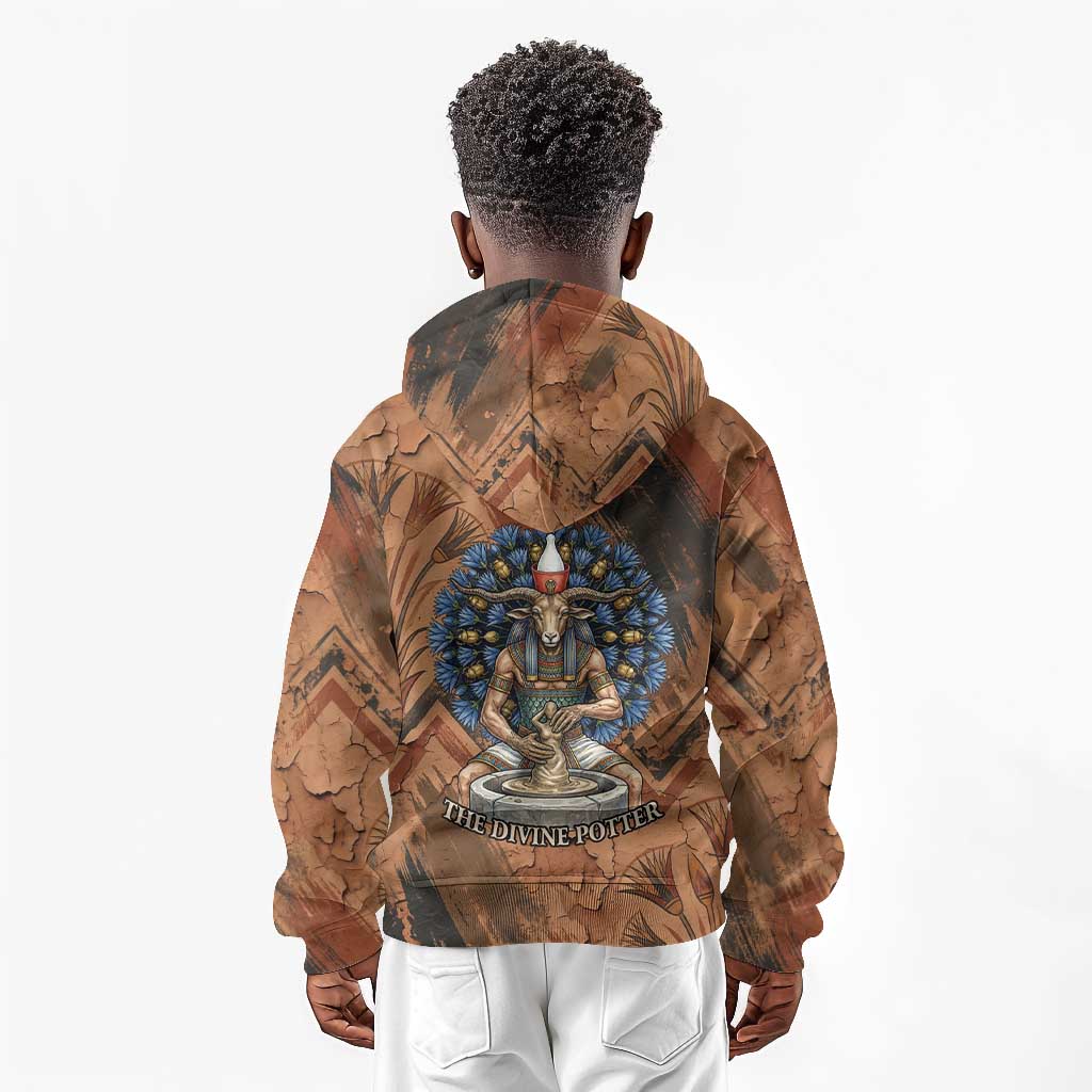 Khnum Kid Hoodie Ancient Egyptian Earthy Cracked Papyrus - Divine Potter - Wonder Print Shop