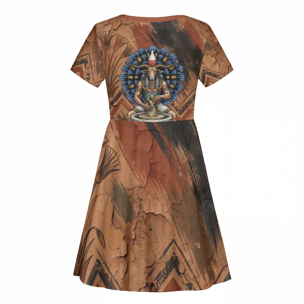 Khnum Kid Short Sleeve Dress Ancient Egyptian Earthy Cracked Papyrus - Divine Potter - Wonder Print Shop