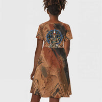 Khnum Kid Short Sleeve Dress Ancient Egyptian Earthy Cracked Papyrus - Divine Potter - Wonder Print Shop