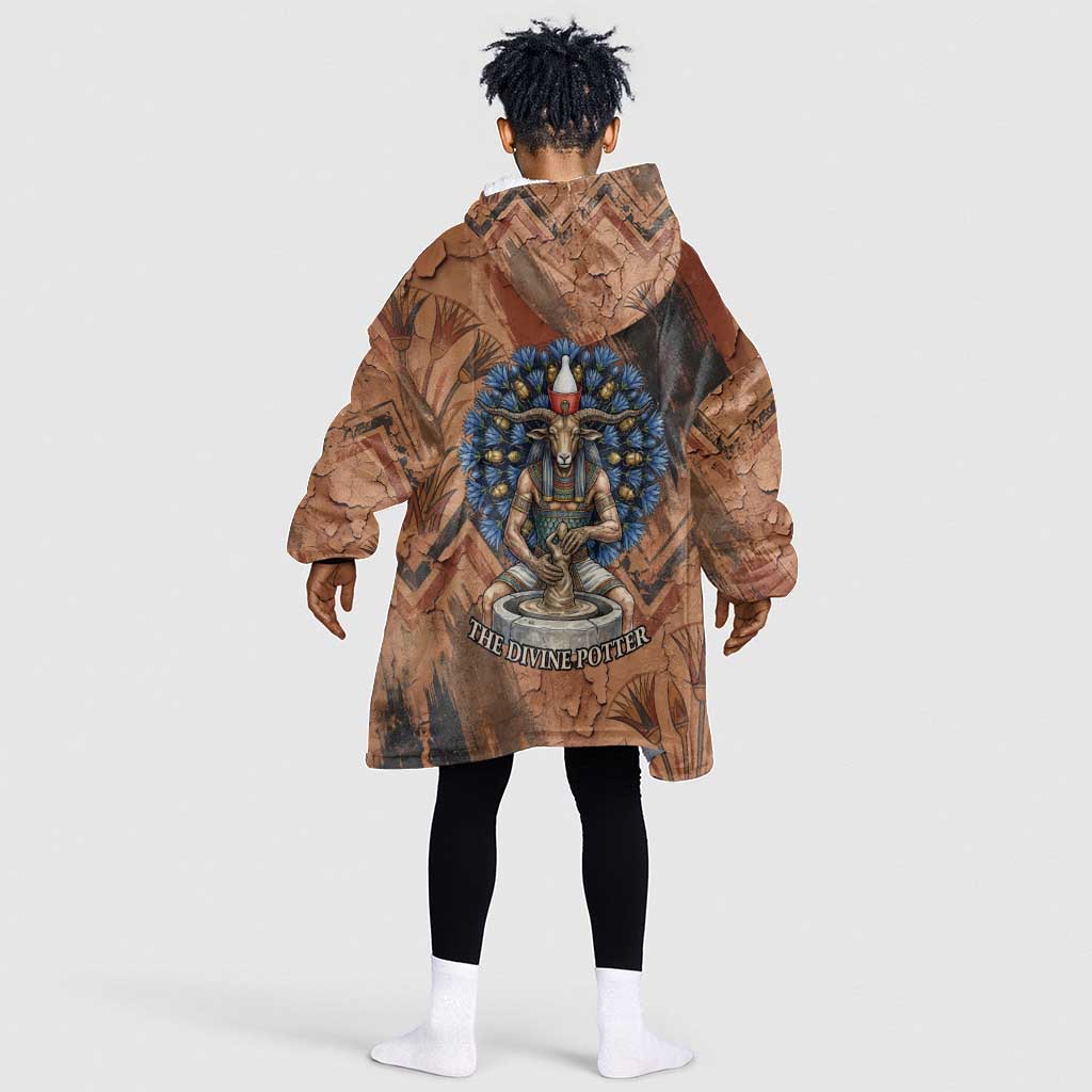 Khnum Kid Wearable Blanket Hoodie Ancient Egyptian Earthy Cracked Papyrus - Divine Potter - Wonder Print Shop