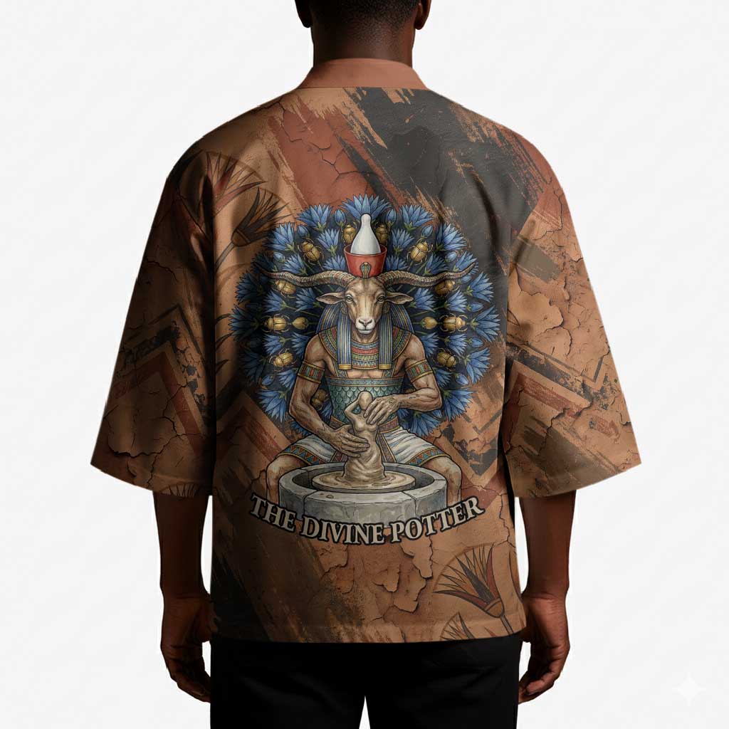 Khnum Kimono Ancient Egyptian Earthy Cracked Papyrus - Divine Potter - Wonder Print Shop
