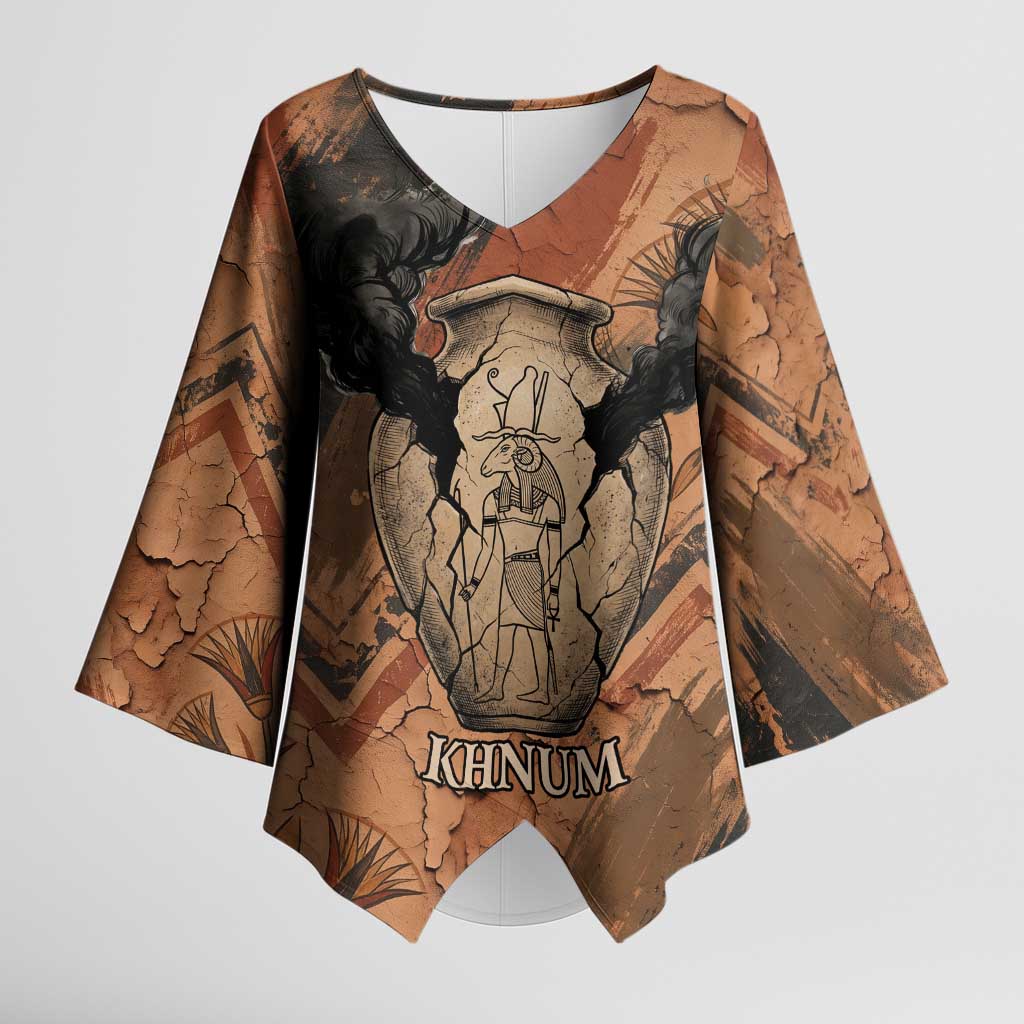 Khnum Kimono Sleeve Blouse Ancient Egyptian Earthy Cracked Papyrus - Divine Potter - Wonder Print Shop