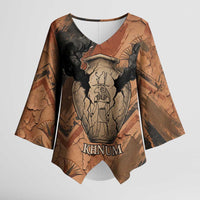 Khnum Kimono Sleeve Blouse Ancient Egyptian Earthy Cracked Papyrus - Divine Potter - Wonder Print Shop