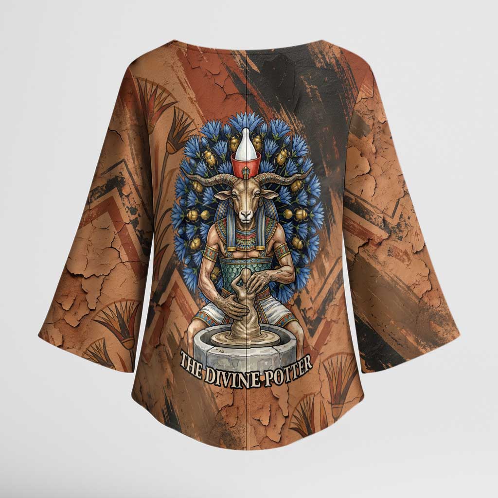 Khnum Kimono Sleeve Blouse Ancient Egyptian Earthy Cracked Papyrus - Divine Potter - Wonder Print Shop