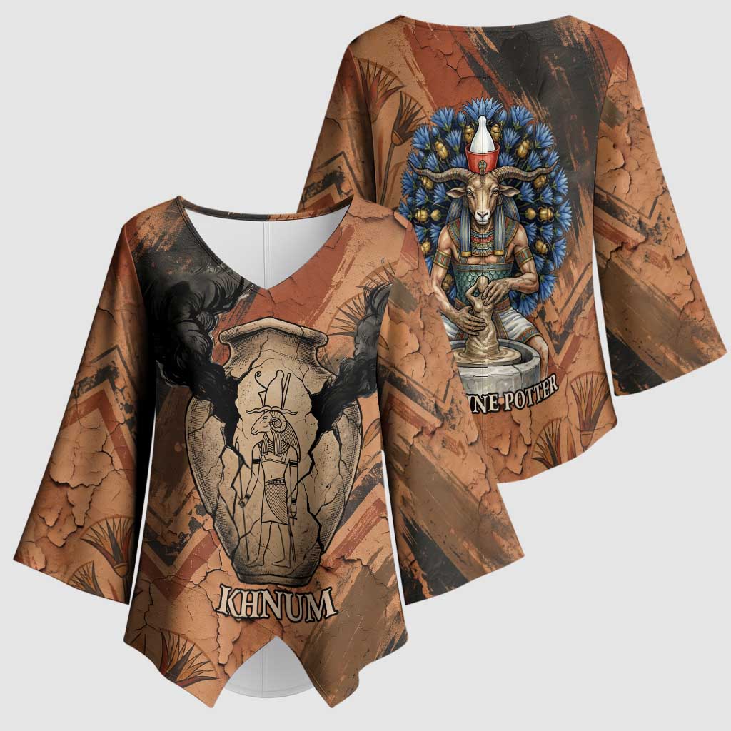 Khnum Kimono Sleeve Blouse Ancient Egyptian Earthy Cracked Papyrus - Divine Potter - Wonder Print Shop