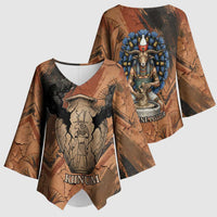 Khnum Kimono Sleeve Blouse Ancient Egyptian Earthy Cracked Papyrus - Divine Potter - Wonder Print Shop
