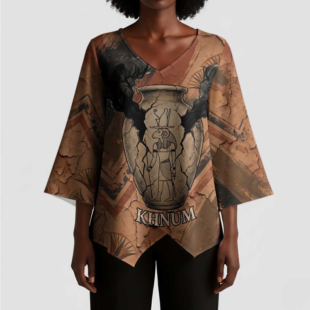 Khnum Kimono Sleeve Blouse Ancient Egyptian Earthy Cracked Papyrus - Divine Potter - Wonder Print Shop