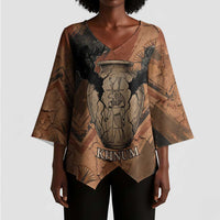 Khnum Kimono Sleeve Blouse Ancient Egyptian Earthy Cracked Papyrus - Divine Potter - Wonder Print Shop