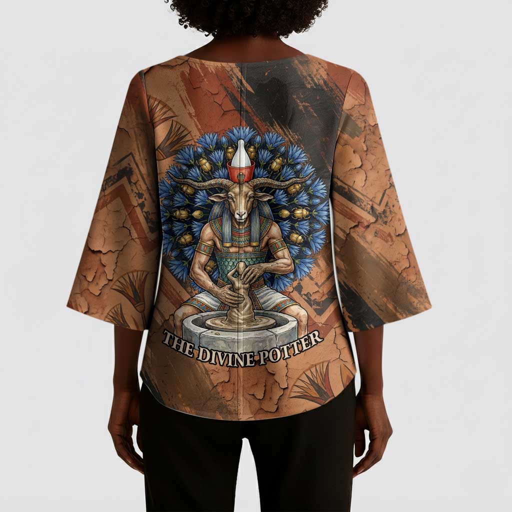Khnum Kimono Sleeve Blouse Ancient Egyptian Earthy Cracked Papyrus - Divine Potter - Wonder Print Shop