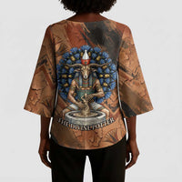 Khnum Kimono Sleeve Blouse Ancient Egyptian Earthy Cracked Papyrus - Divine Potter - Wonder Print Shop