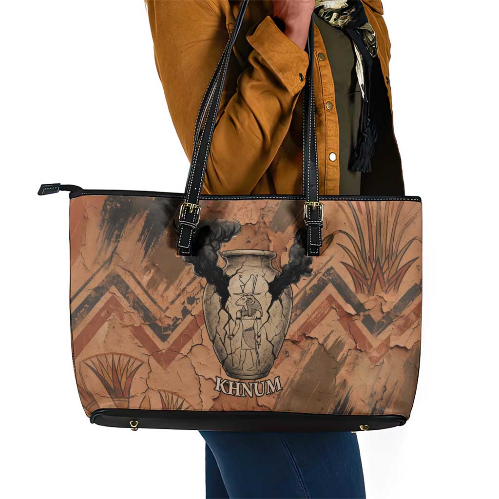 Khnum Leather Tote Bag Ancient Egyptian Earthy Cracked Papyrus - Divine Potter - Wonder Print Shop