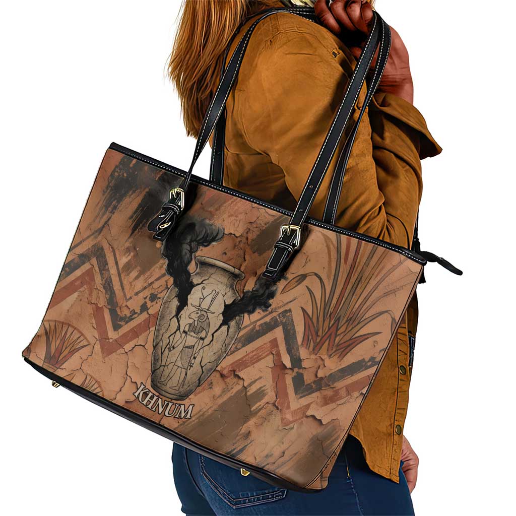 Khnum Leather Tote Bag Ancient Egyptian Earthy Cracked Papyrus - Divine Potter - Wonder Print Shop
