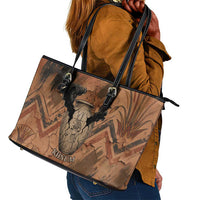 Khnum Leather Tote Bag Ancient Egyptian Earthy Cracked Papyrus - Divine Potter - Wonder Print Shop
